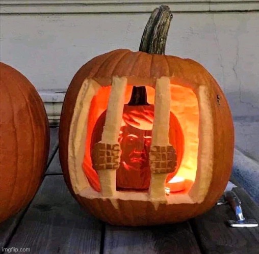 Spooky one — for Trumpies especially! | image tagged in trump jail pumpkin,election 2020,2020 elections | made w/ Imgflip meme maker