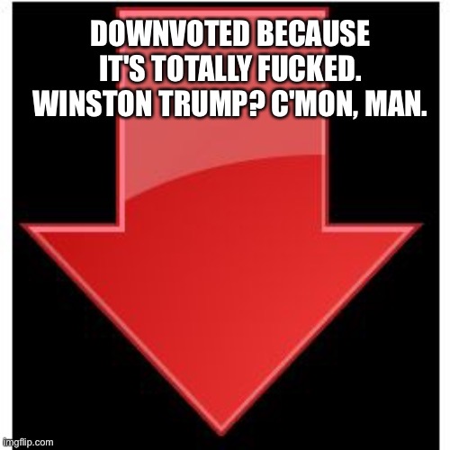 downvotes | DOWNVOTED BECAUSE IT'S TOTALLY FUCKED.
WINSTON TRUMP? C'MON, MAN. | image tagged in downvotes | made w/ Imgflip meme maker