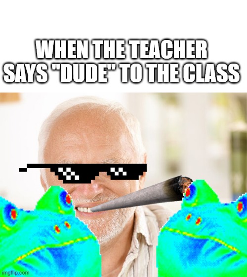 "Cool" | WHEN THE TEACHER SAYS "DUDE" TO THE CLASS | image tagged in awkward smiling old man | made w/ Imgflip meme maker