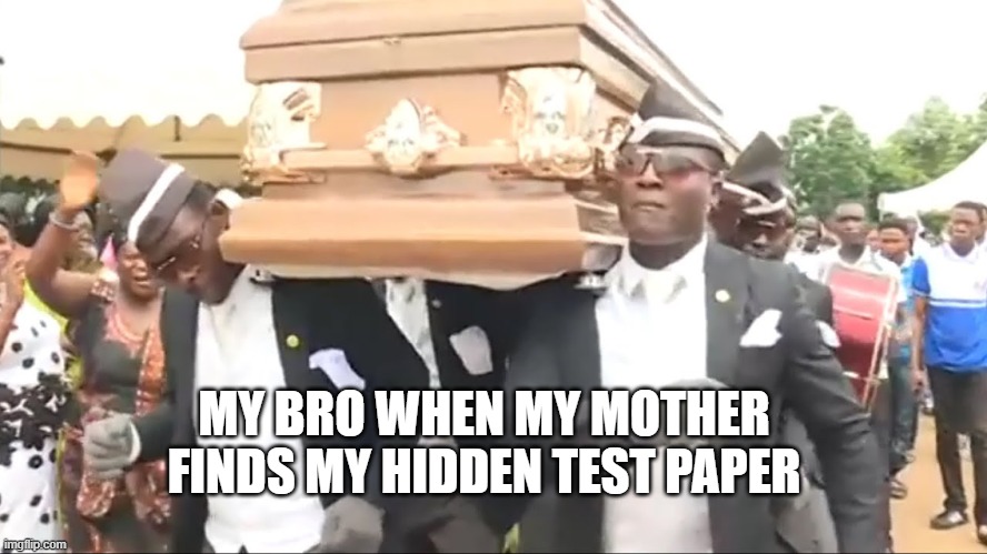 Coffin Dance | MY BRO WHEN MY MOTHER FINDS MY HIDDEN TEST PAPER | image tagged in coffin dance | made w/ Imgflip meme maker