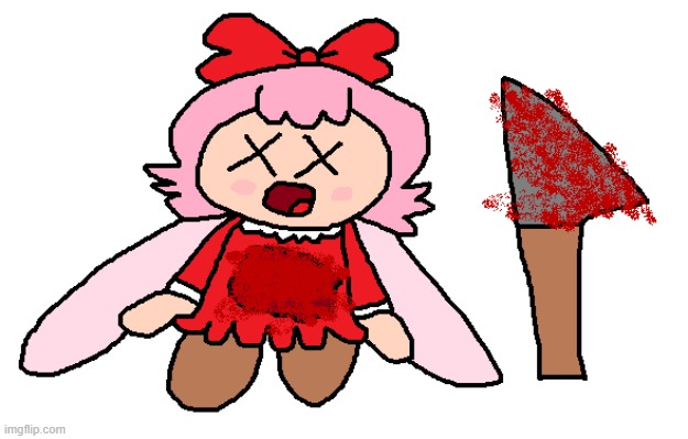 Cut through Ribbon's torso | image tagged in kirby,gore,blood,cute,funny,artwork | made w/ Imgflip meme maker