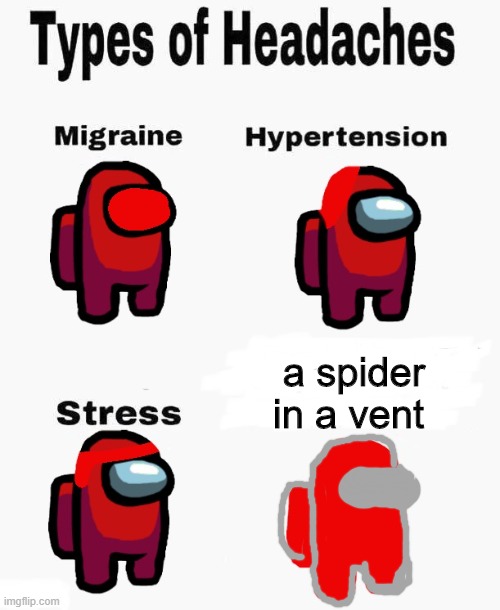 Among us types of headaches | a spider in a vent | image tagged in among us types of headaches | made w/ Imgflip meme maker