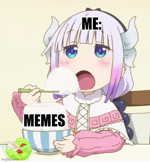 Kanna eating rice | ME: MEMES | image tagged in kanna eating rice | made w/ Imgflip meme maker