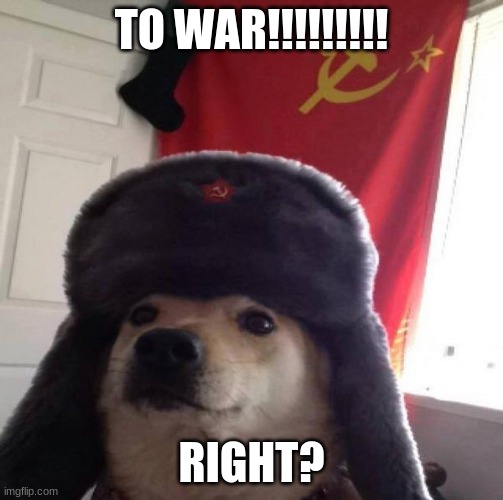 Russian Doge | TO WAR!!!!!!!!! RIGHT? | image tagged in russian doge | made w/ Imgflip meme maker