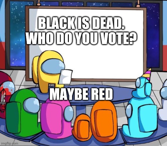 Who is impostor? | BLACK IS DEAD. WHO DO YOU VOTE? MAYBE RED | image tagged in among us presentation | made w/ Imgflip meme maker