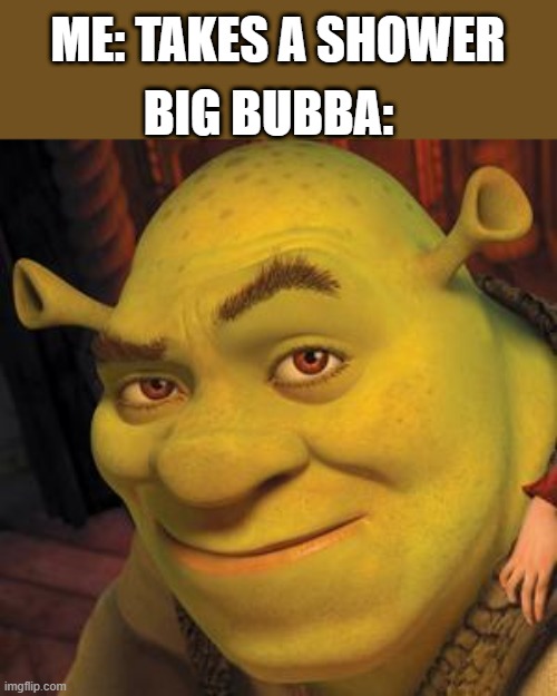 Shrek Sexy Face | ME: TAKES A SHOWER; BIG BUBBA: | image tagged in shrek sexy face,memes,prison,shower | made w/ Imgflip meme maker