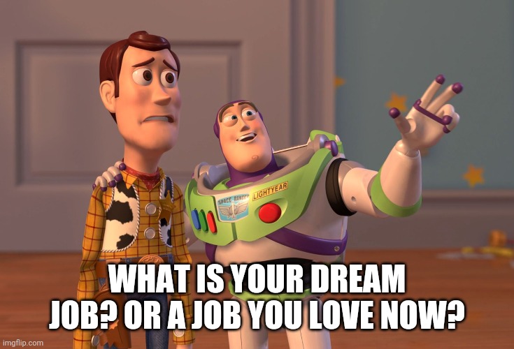 X, X Everywhere | WHAT IS YOUR DREAM JOB? OR A JOB YOU LOVE NOW? | image tagged in memes,x x everywhere | made w/ Imgflip meme maker