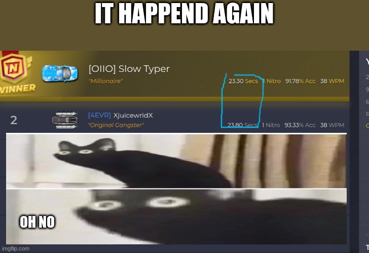 nitro |  IT HAPPEND AGAIN; OH NO | image tagged in type,first world problems | made w/ Imgflip meme maker