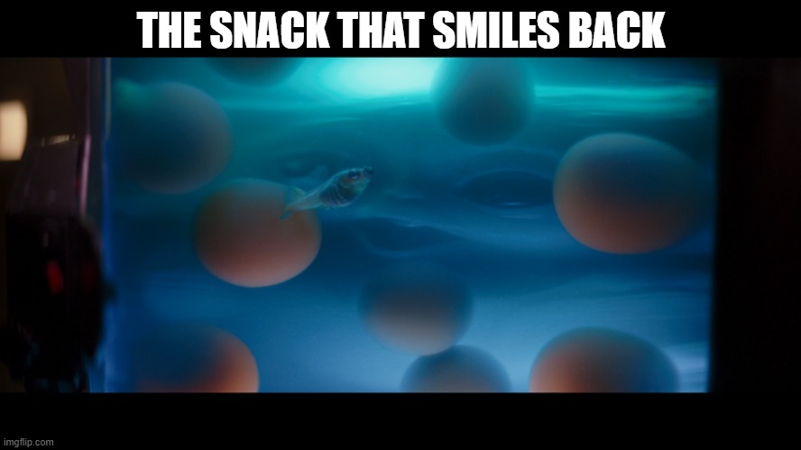 Baby Yoda Snacc attacc | THE SNACK THAT SMILES BACK | image tagged in baby yoda,the mandalorian,star wars,snack | made w/ Imgflip meme maker