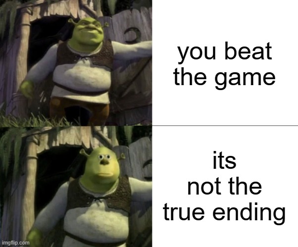 me in SAO Fatal bullet | you beat the game; its not the true ending | image tagged in shocked shrek face swap | made w/ Imgflip meme maker