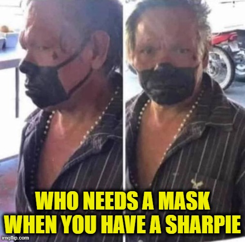 It'll pass for the casual observer | WHO NEEDS A MASK WHEN YOU HAVE A SHARPIE | image tagged in masks,pandemic,covid-19,quarantine,social distancing,clever | made w/ Imgflip meme maker