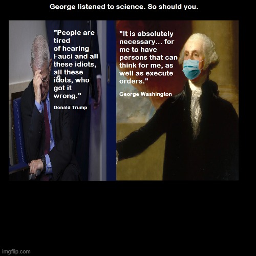 Washington was a man of science and reason | image tagged in donald trump,fauci,coronavirus,george washington,white house,masks | made w/ Imgflip meme maker