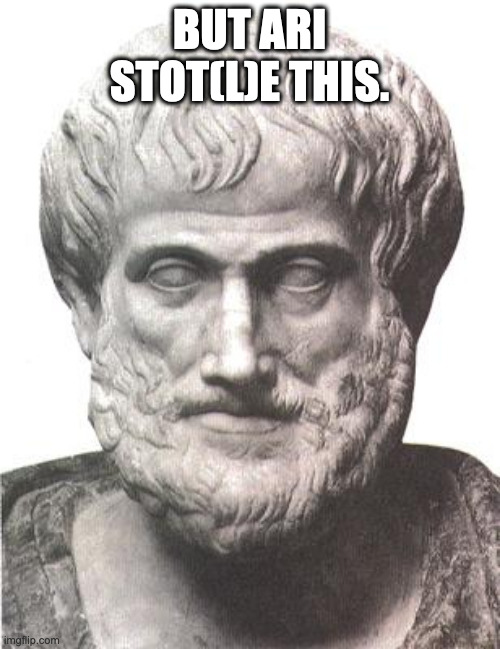 Aristotle | BUT ARI STOT(L)E THIS. | image tagged in aristotle | made w/ Imgflip meme maker