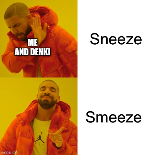 Drake Hotline Bling | Sneeze; ME AND DENKI; Smeeze | image tagged in memes,drake hotline bling | made w/ Imgflip meme maker