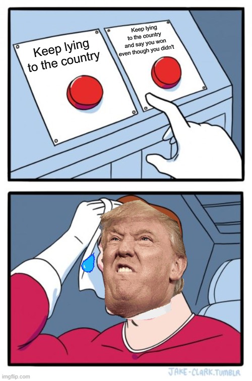 Two Buttons | Keep lying to the country and say you won even though you didn't; Keep lying to the country | image tagged in memes,two buttons | made w/ Imgflip meme maker