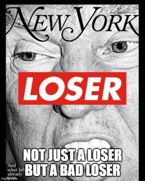 "Not Just A Loser" | NOT JUST A LOSER
BUT A BAD LOSER | image tagged in loser,bad loser,sour grapes,trump | made w/ Imgflip meme maker