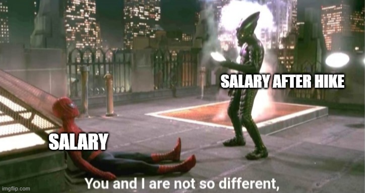 You and i are not so diffrent | SALARY AFTER HIKE; SALARY | image tagged in you and i are not so diffrent | made w/ Imgflip meme maker