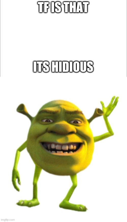 DISgusting | TF IS THAT; ITS HIDIOUS | image tagged in shrek,mike wazowski | made w/ Imgflip meme maker