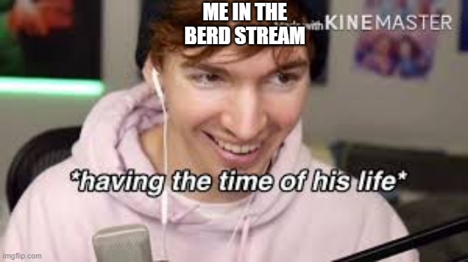 yep i am | ME IN THE BERD STREAM | image tagged in having the time of his life | made w/ Imgflip meme maker
