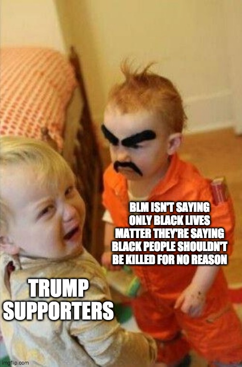 I'm sad they have to learn this | BLM ISN'T SAYING ONLY BLACK LIVES MATTER THEY'RE SAYING BLACK PEOPLE SHOULDN'T BE KILLED FOR NO REASON; TRUMP SUPPORTERS | image tagged in prison baby better quality | made w/ Imgflip meme maker