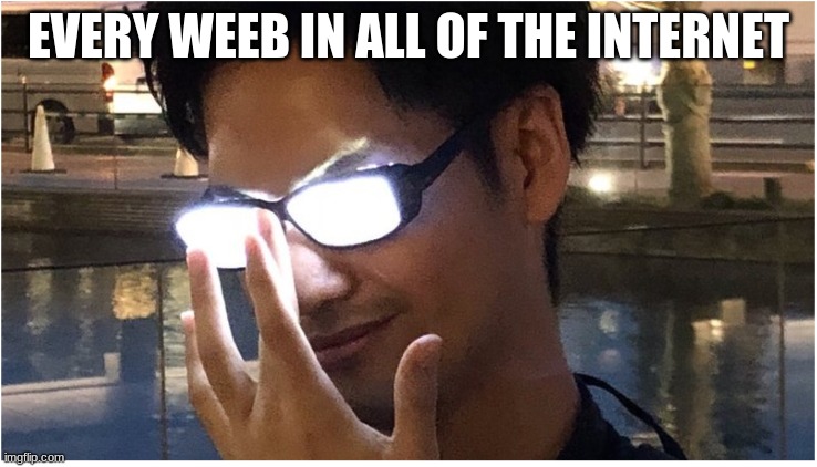 Guy with glowing glasses | EVERY WEEB IN ALL OF THE INTERNET | image tagged in guy with glowing glasses | made w/ Imgflip meme maker