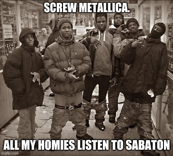 sabaton | SCREW METALLICA. ALL MY HOMIES LISTEN TO SABATON | image tagged in all my homies hate,sabaton | made w/ Imgflip meme maker