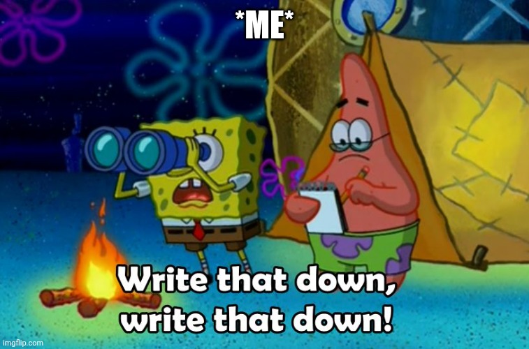 write that down | *ME* | image tagged in write that down | made w/ Imgflip meme maker