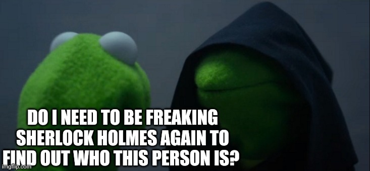 Evil Kermit | DO I NEED TO BE FREAKING SHERLOCK HOLMES AGAIN TO FIND OUT WHO THIS PERSON IS? | image tagged in memes,evil kermit | made w/ Imgflip meme maker