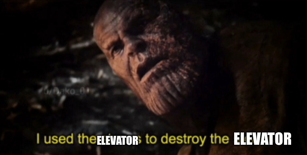 I used the stones to destroy the stones | ELEVATOR ELEVATOR | image tagged in i used the stones to destroy the stones | made w/ Imgflip meme maker