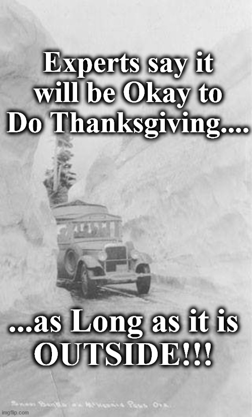  Experts say it will be Okay to Do Thanksgiving.... ...as Long as it is
OUTSIDE!!! | image tagged in thanksgiving | made w/ Imgflip meme maker