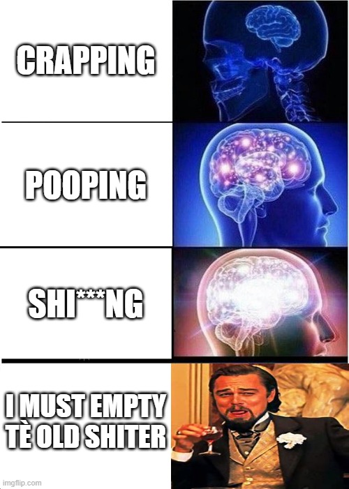 Expanding Brain Meme | CRAPPING; POOPING; SHI***NG; I MUST EMPTY TÈ OLD SHITER | image tagged in memes,expanding brain | made w/ Imgflip meme maker