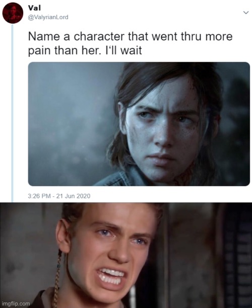image tagged in name one character who went through more pain than her,anakin i killed them all | made w/ Imgflip meme maker