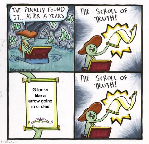 The Scroll Of Truth Meme | G looks like a arrow going in circles | image tagged in memes,the scroll of truth | made w/ Imgflip meme maker
