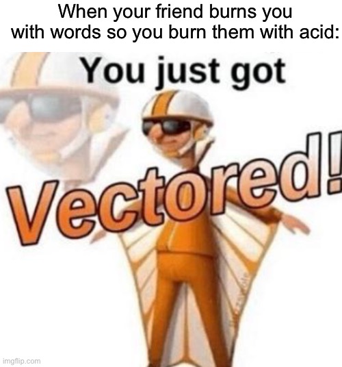 When your friend burns you with words so you burn them with acid: | image tagged in blank white template,you just got vectored | made w/ Imgflip meme maker