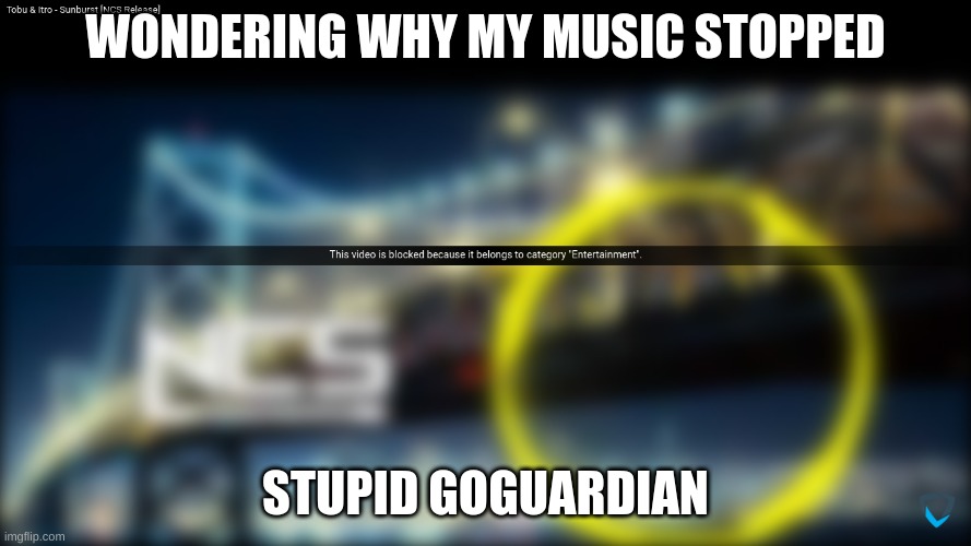Another reason why online school sucks | WONDERING WHY MY MUSIC STOPPED; STUPID GOGUARDIAN | image tagged in y'all got any more of that | made w/ Imgflip meme maker
