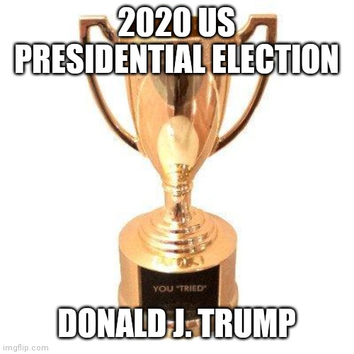 Participation trophy | 2020 US PRESIDENTIAL ELECTION; DONALD J. TRUMP | image tagged in participation trophy | made w/ Imgflip meme maker