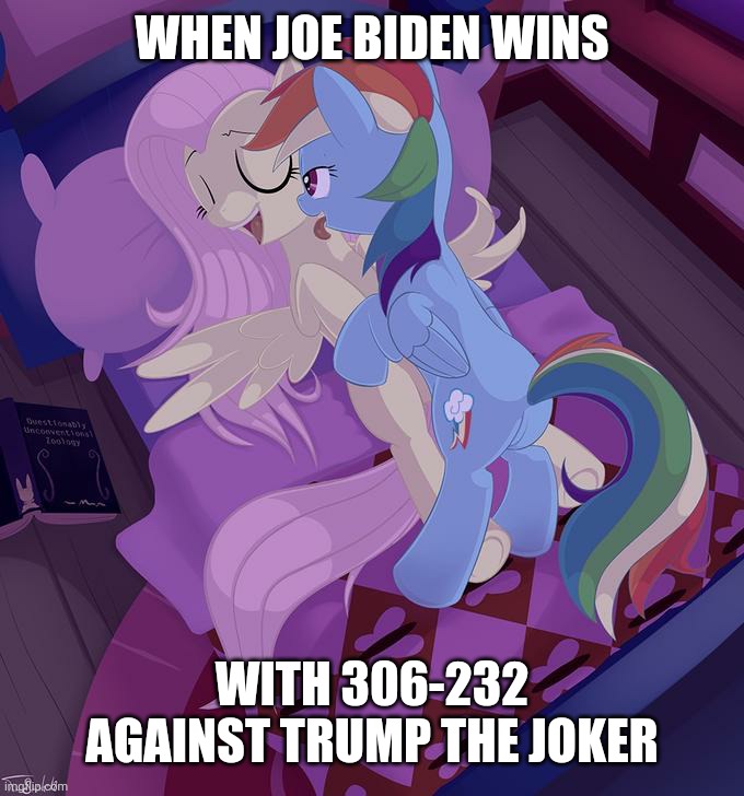 Hip Hip Hurray! | WHEN JOE BIDEN WINS; WITH 306-232 AGAINST TRUMP THE JOKER | image tagged in memes,mlp fim,joe biden,donald trump | made w/ Imgflip meme maker