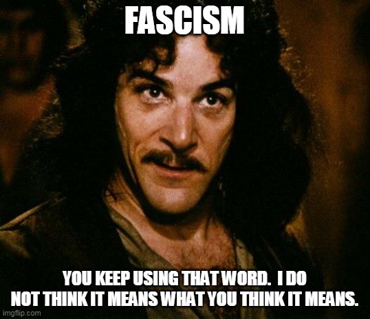 Inigo Fascist | FASCISM; YOU KEEP USING THAT WORD.  I DO NOT THINK IT MEANS WHAT YOU THINK IT MEANS. | image tagged in memes,inigo montoya | made w/ Imgflip meme maker