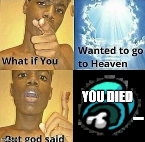 What if you wanted to go to Heaven | YOU DIED | image tagged in what if you wanted to go to heaven | made w/ Imgflip meme maker