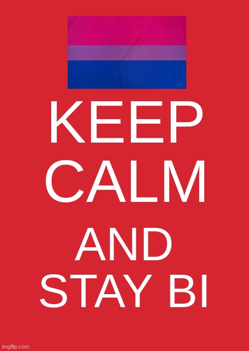 Keep Calm And Carry On Red | KEEP CALM; AND STAY BI | image tagged in memes,keep calm and carry on red | made w/ Imgflip meme maker