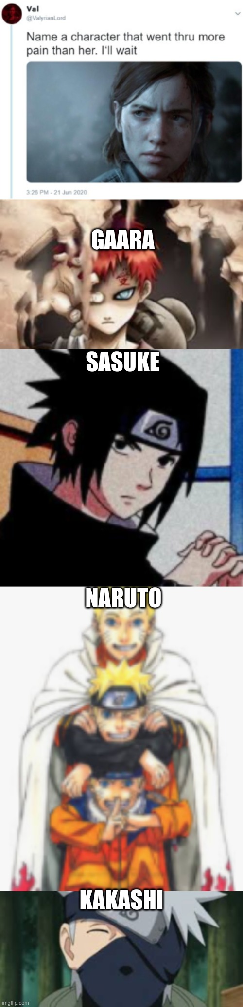 GAARA; SASUKE; NARUTO; KAKASHI | made w/ Imgflip meme maker