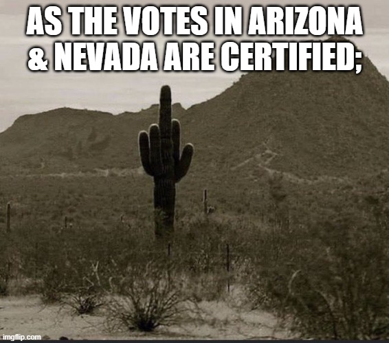 Arizona & Nevada Votes | AS THE VOTES IN ARIZONA & NEVADA ARE CERTIFIED; | image tagged in election 2020,2020 elections,vote | made w/ Imgflip meme maker