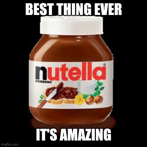 nutella | BEST THING EVER IT'S AMAZING | image tagged in nutella | made w/ Imgflip meme maker