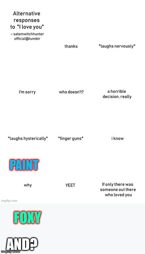 Wbzhdjahdndbdfb | FOXY; AND? | image tagged in djsjsj | made w/ Imgflip meme maker