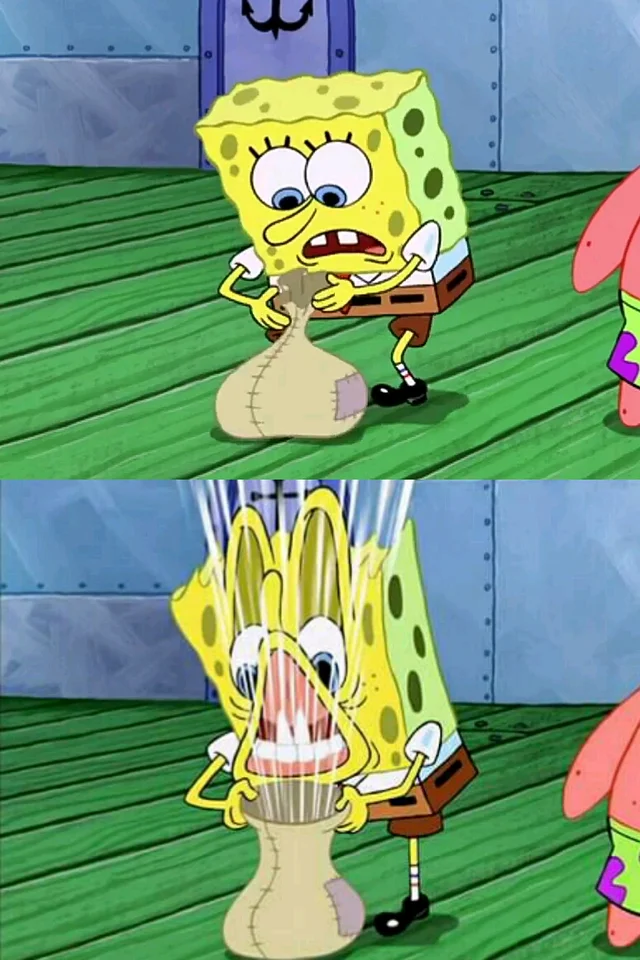 Spongebob opens the "bag of winds" Blank Meme Template