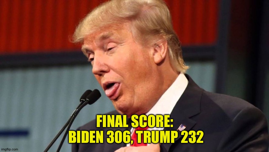 Suck on it, TTs | FINAL SCORE:
 BIDEN 306, TRUMP 232 | image tagged in stupid trump | made w/ Imgflip meme maker