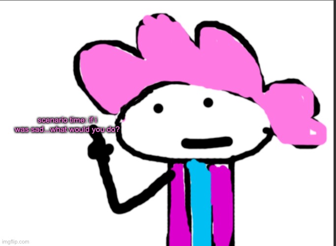 me to myself: STOP CRYING! THAT IS WEAKNESS! | scenario time: if i was sad...what would you do? | image tagged in alwayzbread points at words | made w/ Imgflip meme maker