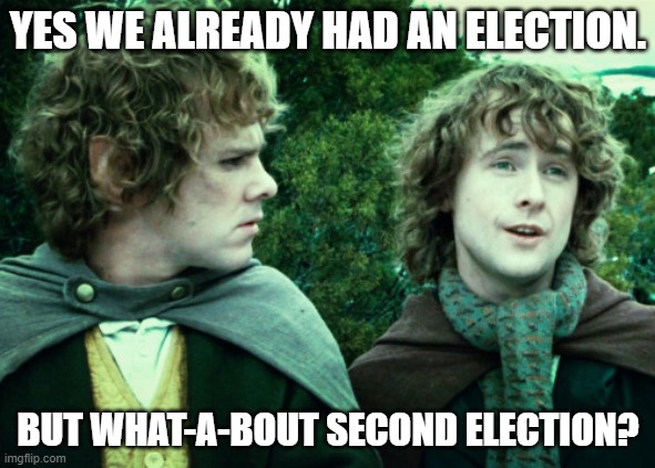 Run off elections be like... | YES WE ALREADY HAD AN ELECTION. BUT WHAT-A-BOUT SECOND ELECTION? | image tagged in second breakfast | made w/ Imgflip meme maker