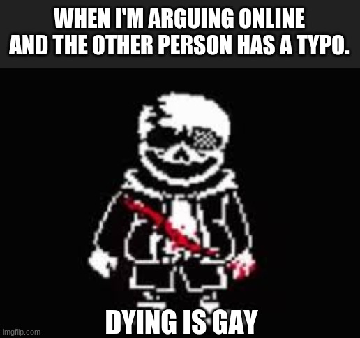 True though | WHEN I'M ARGUING ONLINE AND THE OTHER PERSON HAS A TYPO. DYING IS GAY | image tagged in undertale | made w/ Imgflip meme maker