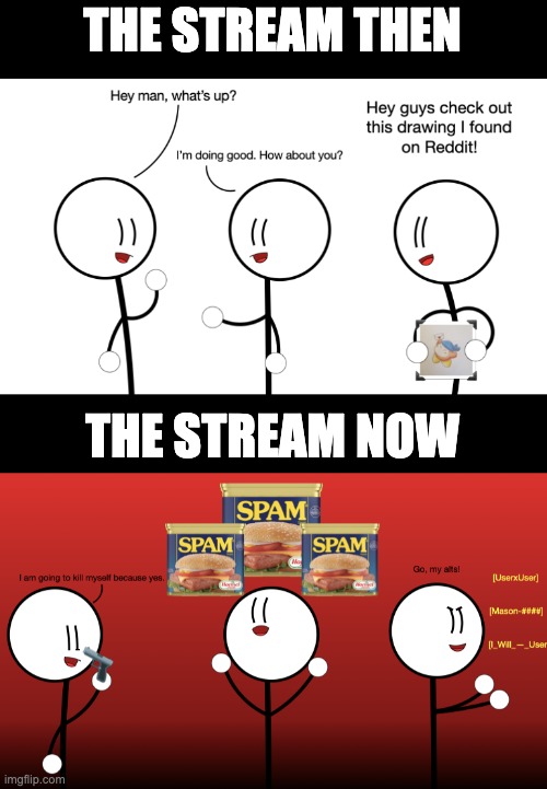 THE STREAM THEN; THE STREAM NOW | made w/ Imgflip meme maker